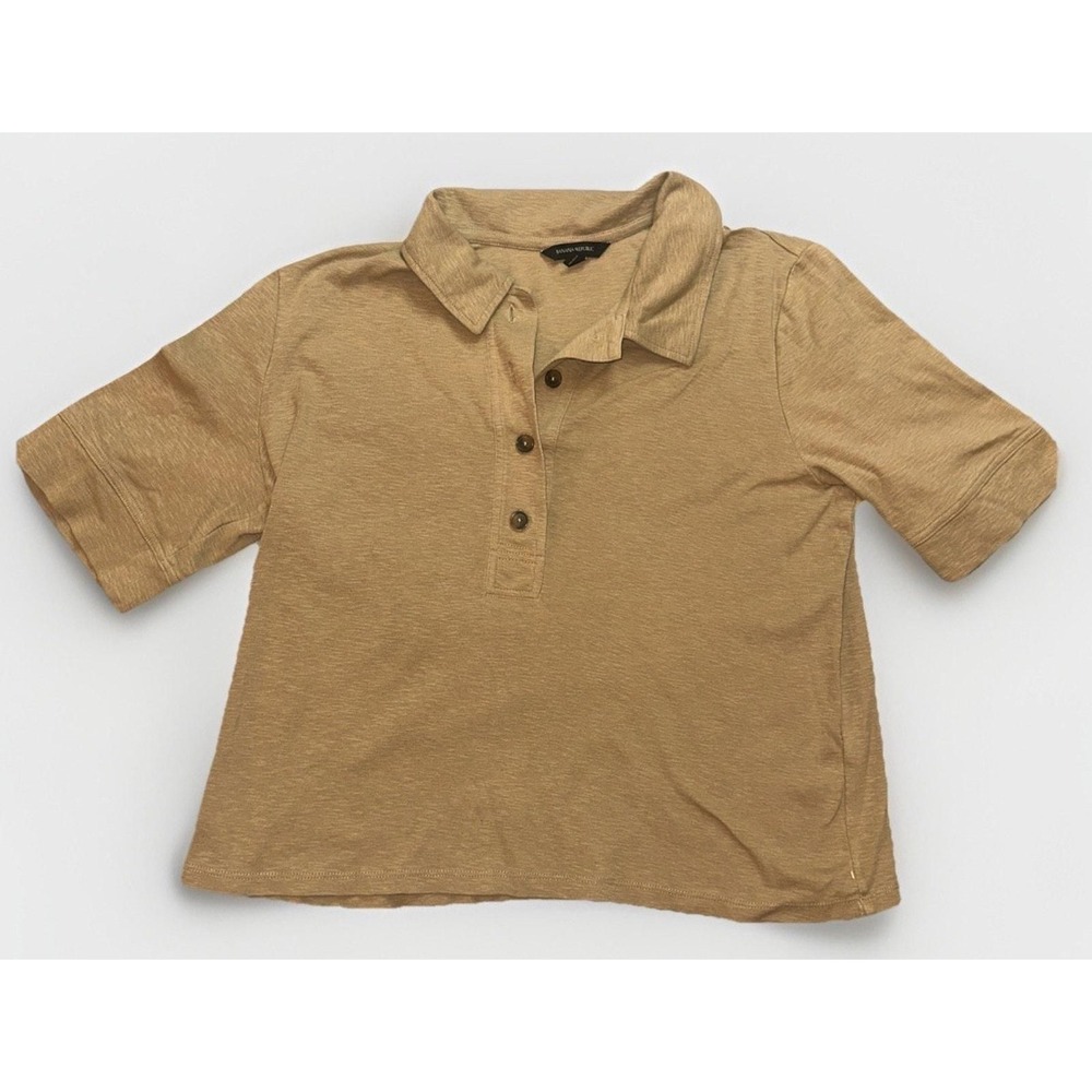 Banana Republic Womens L Tan Beige Slub Knit Cotton Short Sleeve Polo Shirt Top